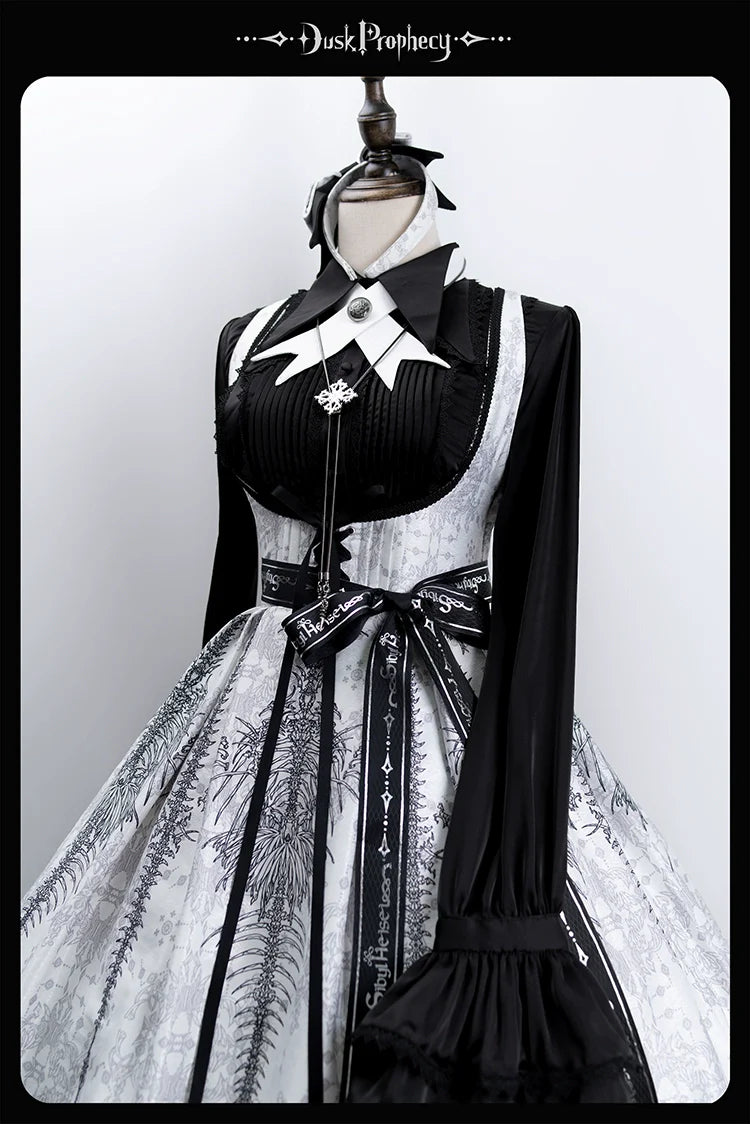 DuskProphecy - Coccyx - Elegant Lolita Dress High Waist Fishbone Print JSK Set