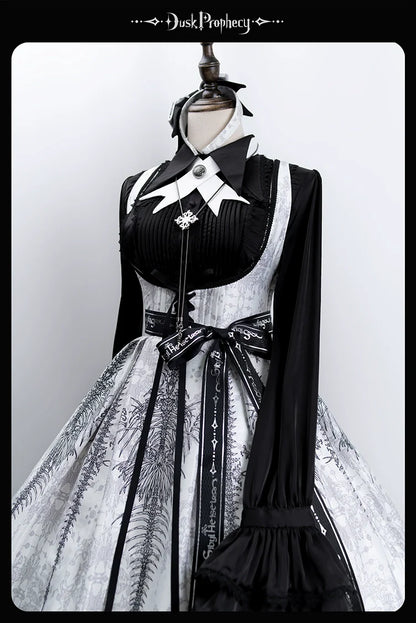 DuskProphecy - Coccyx - Elegant Lolita Dress High Waist Fishbone Print JSK Set