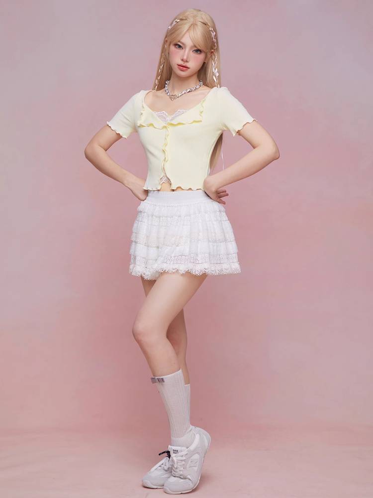 Summer lace slim top【s0000008937】