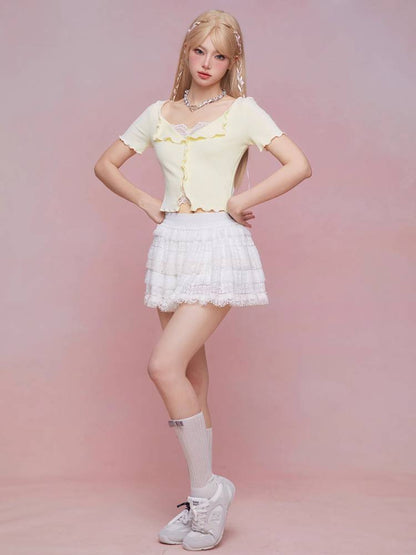 Summer lace slim top【s0000008937】