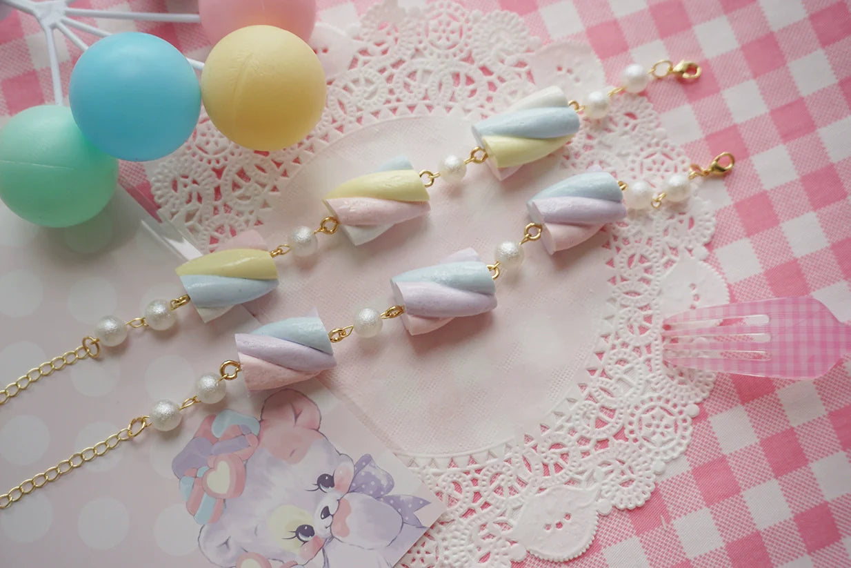 Cat Tea Party - Sweet Lolita Accessories Simulated Cotton Candy Clay Bracelet Necklace