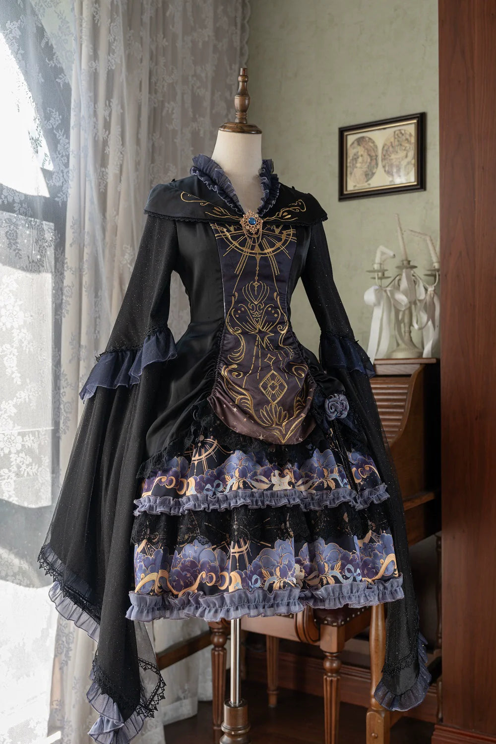 YingLuoFu - Astro Cat - Gothic Lolita OP Suit Witch Lolita Dress and Shawl