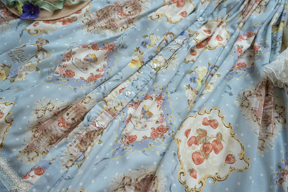 Miss Point - Cat Rose Tea - Sweet Lolita Skirt with Cute Prints Customized Size