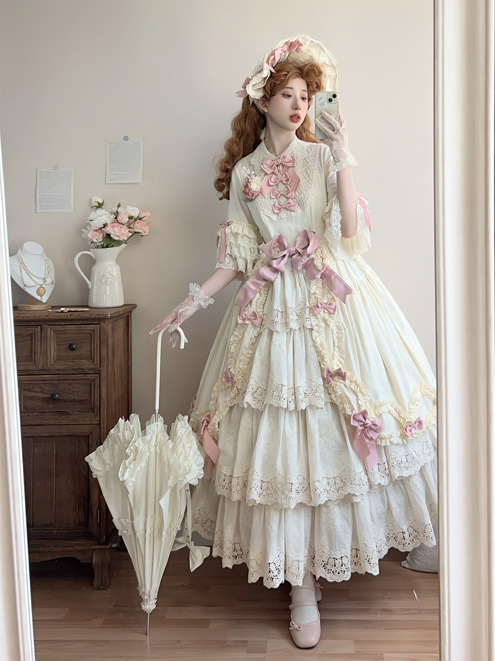 Miss Point - Lilyka Garden - Classic Lolita OP Dress Set Elegant Floral Wall Princess Sleeve