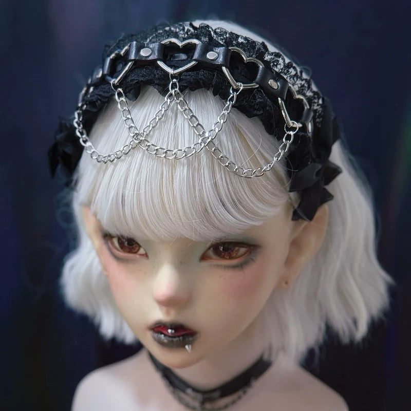Strange Sugar - Gothic Handmade Lace Headband, Heart & Chain Decoration