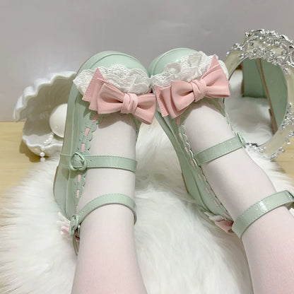 Jiujiu Lolita - Milky Puff - Sweet Lolita Heels Shoes, Round Toe With Petite Wedge