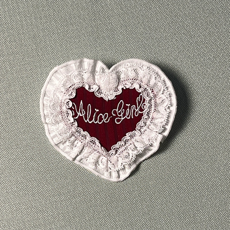 Alice Girl - Arrogant Miss - Heart-Shaped Lolita Brooch with Lace and Embroidery