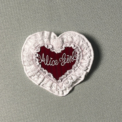 Alice Girl - Arrogant Miss - Heart-Shaped Lolita Brooch with Lace and Embroidery