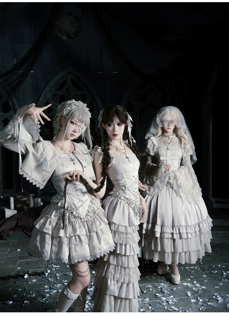 With PUJI - Letter and Poetry ﾂｷ Humanoid Robot - Silver Gothic Lolita Mermaid Skirt Set