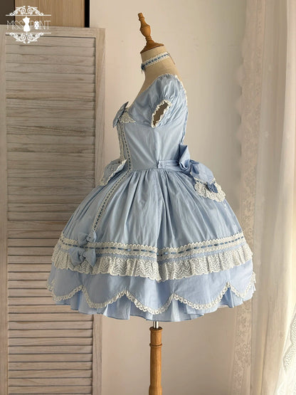 Miss Point - Vintage Petal Rabbit - Old School Lolita OP Cotton Dress With Petal-Shaped Hem