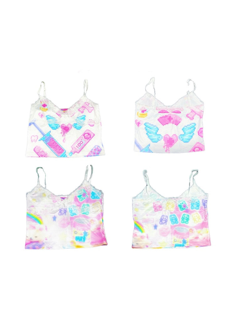 Fancy Pop Print Lace Camisole【s0000002518】