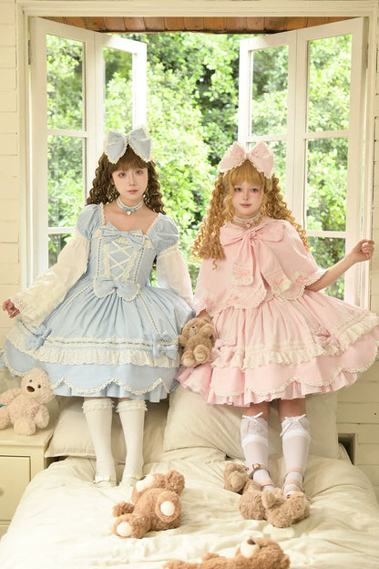 Miss Point - Vintage Petal Rabbit - Old School Lolita OP Cotton Dress With Petal-Shaped Hem