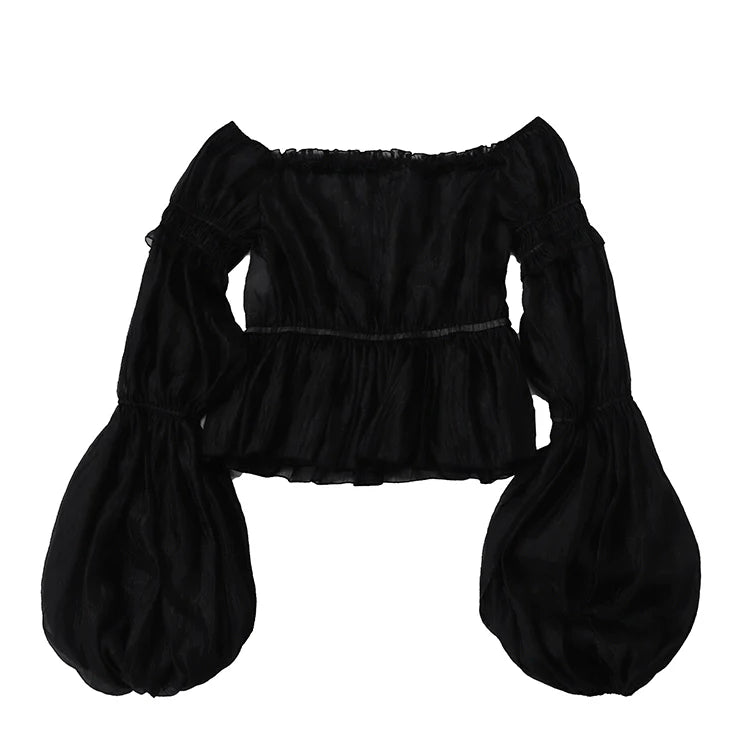 Balladeer - Classic Lolita Shirt Puff Sleeves Open Shoulder Blouse