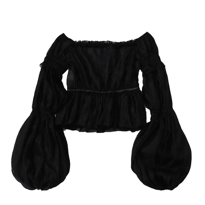 Balladeer - Classic Lolita Shirt Puff Sleeves Open Shoulder Blouse
