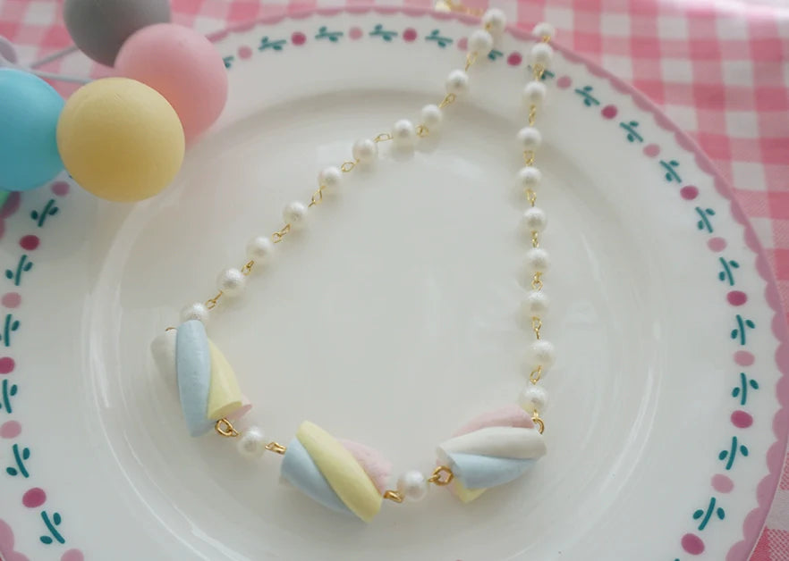 Cat Tea Party - Sweet Lolita Accessories Simulated Cotton Candy Clay Bracelet Necklace
