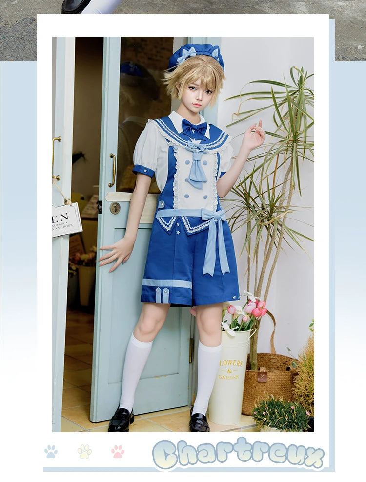 Forest Fluorescent Carps - Small Animal Team - Ouji Lolita Suit Male Lolita Shirt Shorts