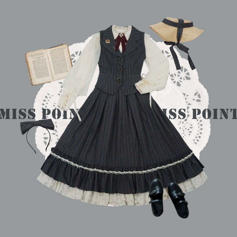 Miss Point - Rose Doll - Elegant Lolita Striped Fishbone Skirt