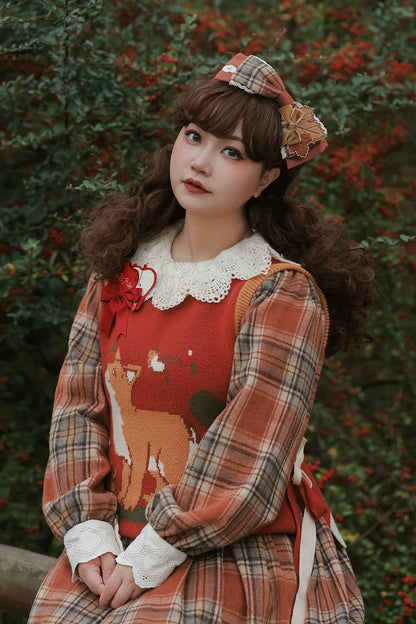 Miss Point - Chubby Fox in the Forest - Kawaii Lolita Vest Customized Lolita Sweater
