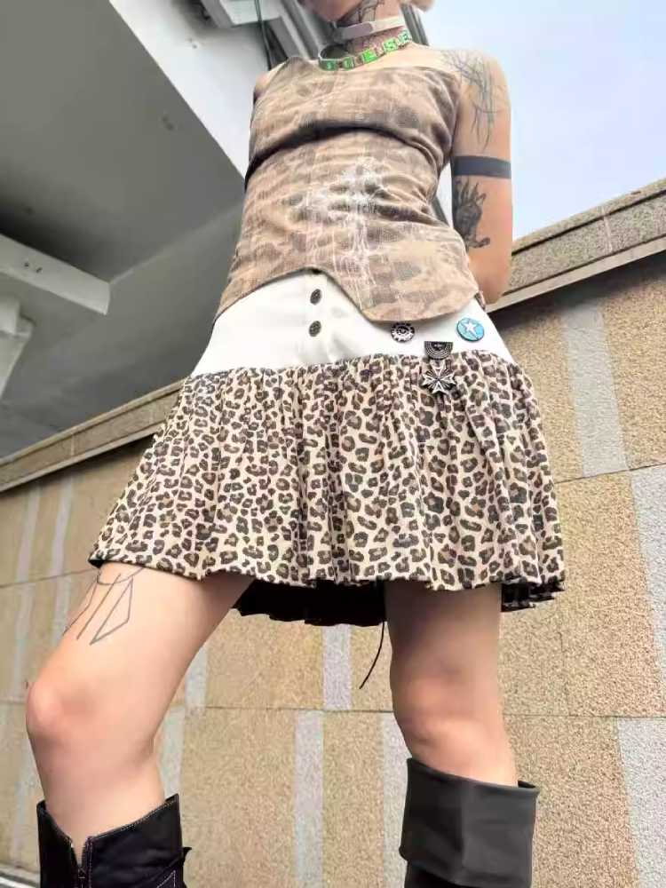 Leopard print low waist short skirt【s0000009815】