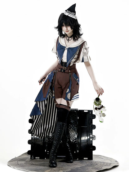 Designer's Gift - Voyager's Daily - Ouji Lolita Suspender Shorts Set with Shirt & Trailing