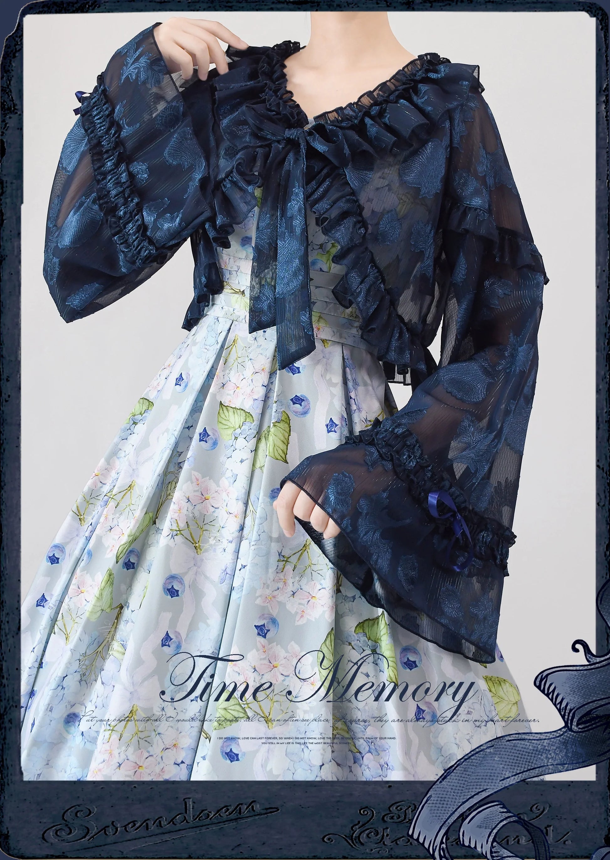 Time Memory - Xianbei - Sweet Lolita Chiffon Lantern Sleeve Cardigan with Bow