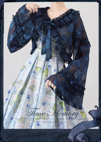 Time Memory - Xianbei - Sweet Lolita Chiffon Lantern Sleeve Cardigan with Bow