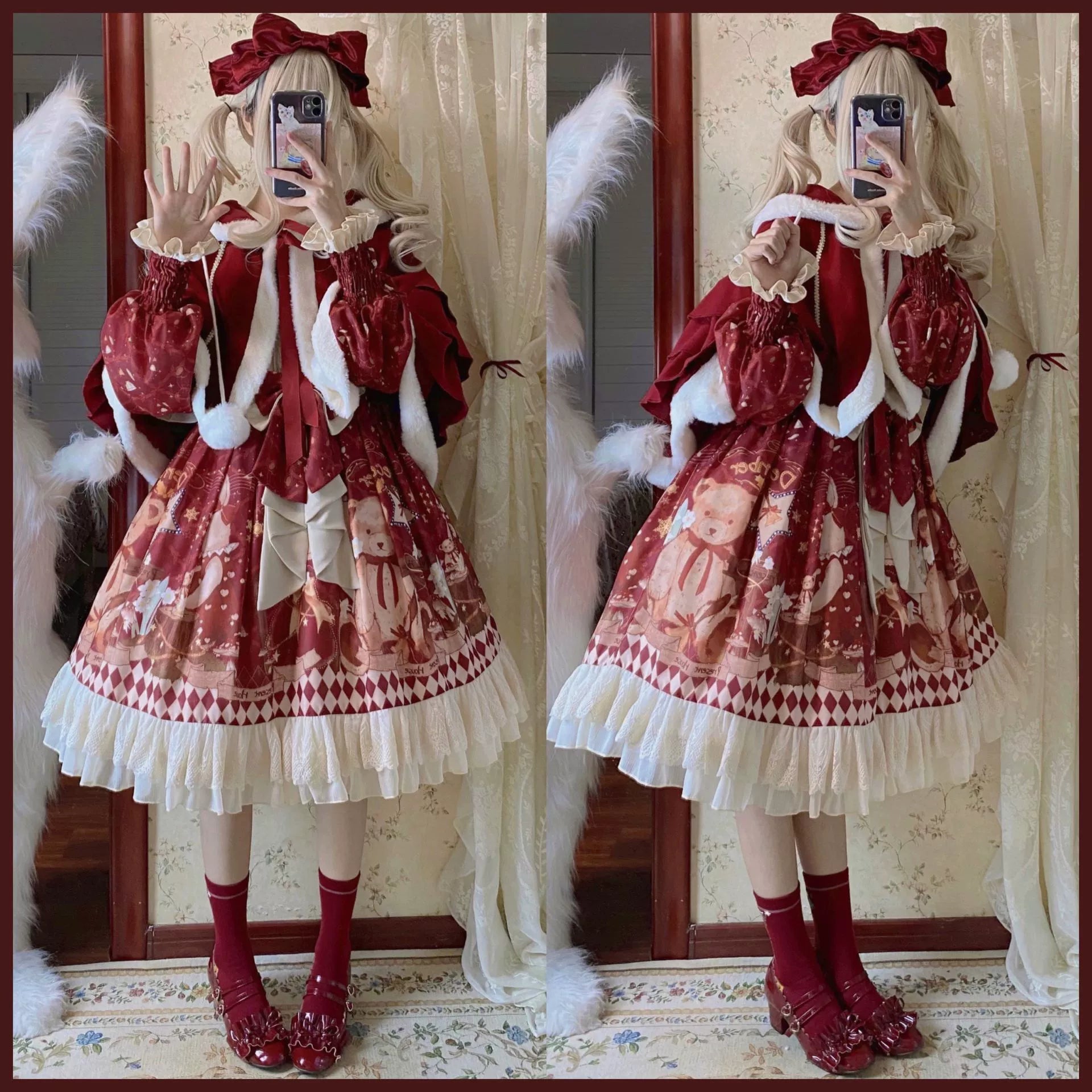 Matutu - Sweet Bear Gift House - Sweet Lolita Suit Christmas Lolita OP and Cape