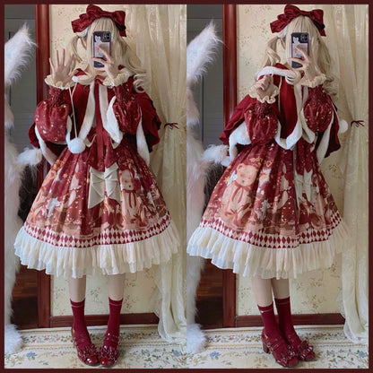 Matutu - Sweet Bear Gift House - Sweet Lolita Suit Christmas Lolita OP and Cape
