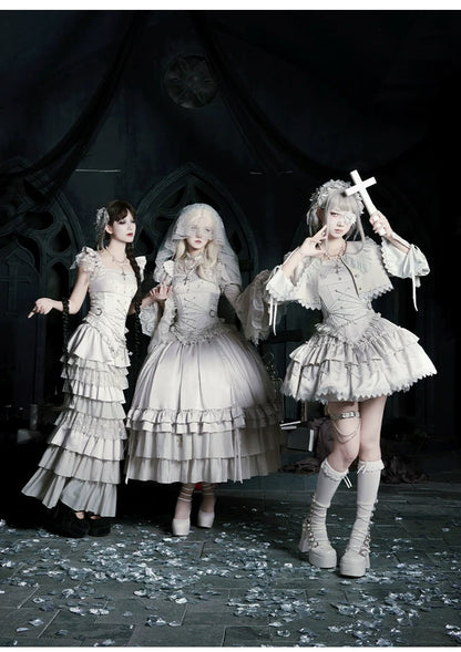 With PUJI - Letter and Poetry ﾂｷ Humanoid Robot - Silver Gothic Lolita Mermaid Skirt Set