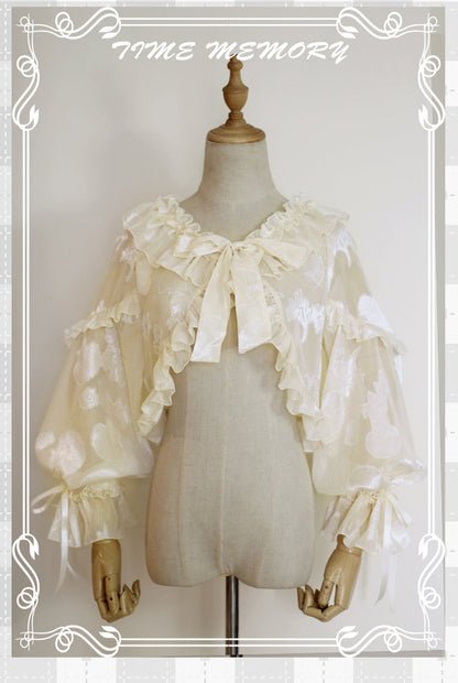 Time Memory - Xianbei - Sweet Lolita Chiffon Lantern Sleeve Cardigan with Bow