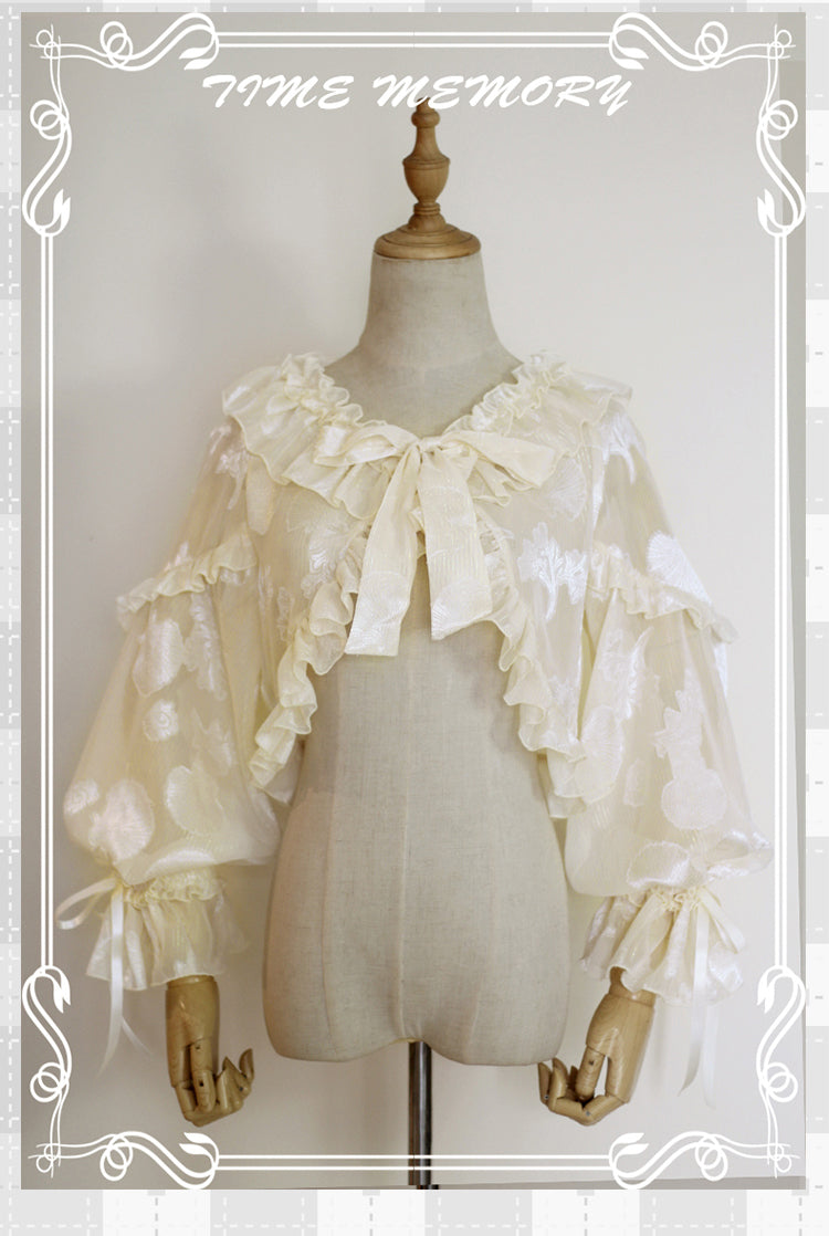 Time Memory - Xianbei - Sweet Lolita Chiffon Lantern Sleeve Cardigan with Bow