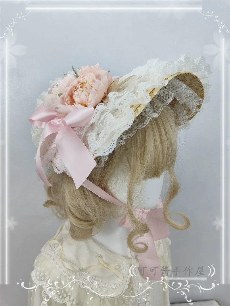 Cocoa Jam - Country Lolita Bonnet Lace Flower Flat Cap Multicolors Customized