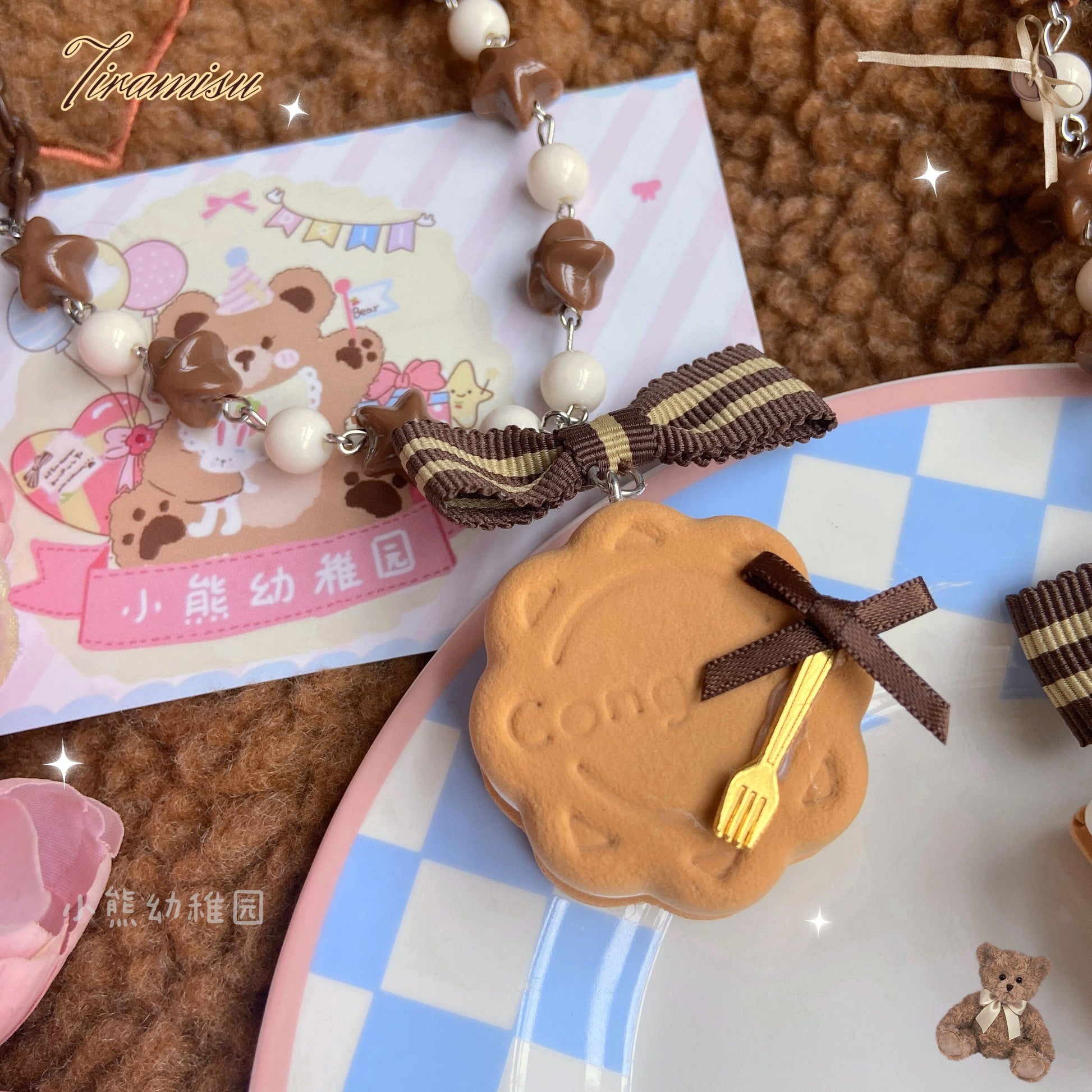 Bear Doll - Sweet Cookie Charm Set - Kawaii Lolita Necklace and Hairclip