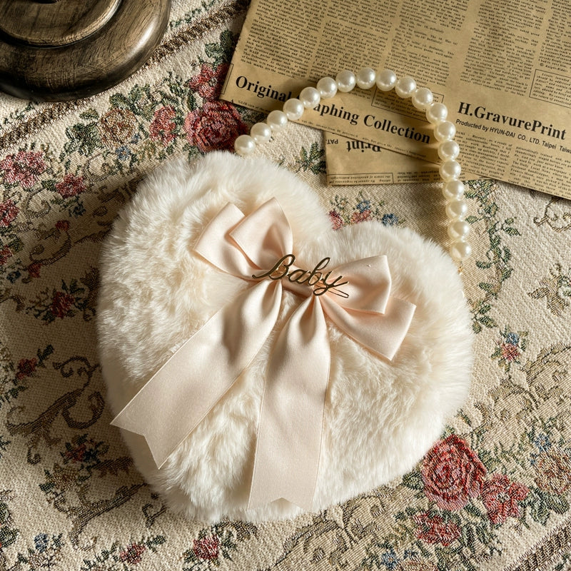 MAID - Kawaii Lolita Heart Bag Plush Pearl Chain Handbag