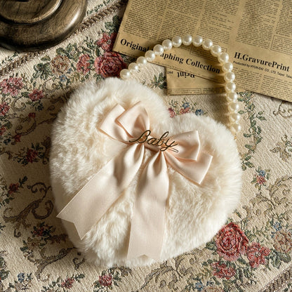 MAID - Kawaii Lolita Heart Bag Plush Pearl Chain Handbag