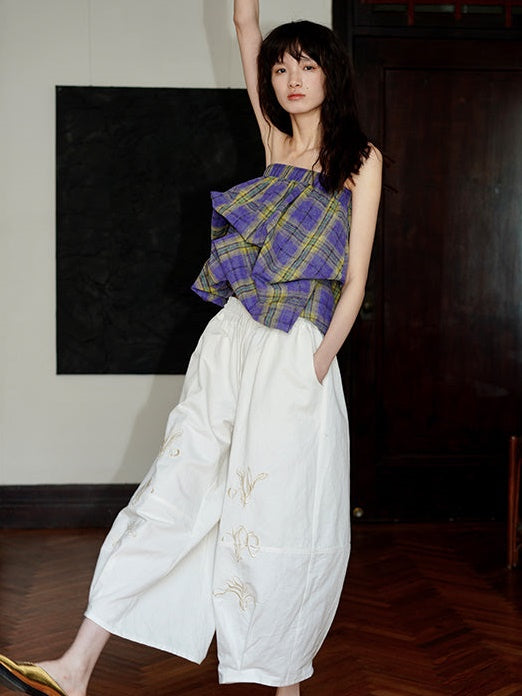 Plaid 2Way Design Short Bud Skirt & Bare Top