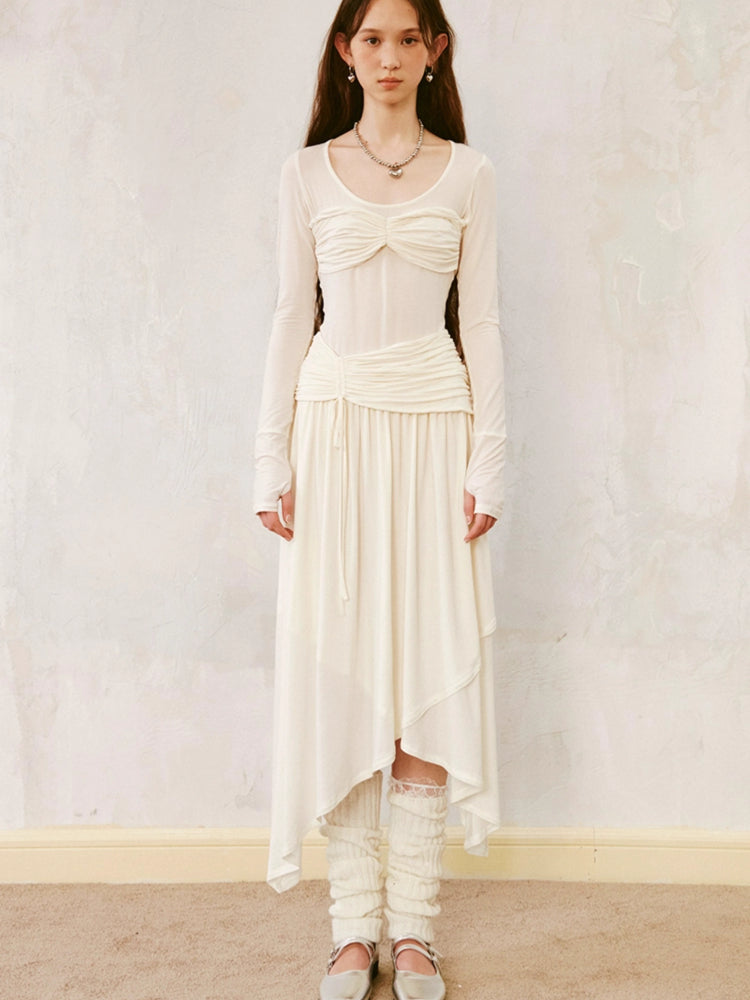 Long sleeve pleated dress【s0000007603】