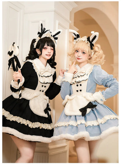 With PUJI - Rabbit&Alice - Sweet Twin Lolita OP Dress Doll Apron Dress Set