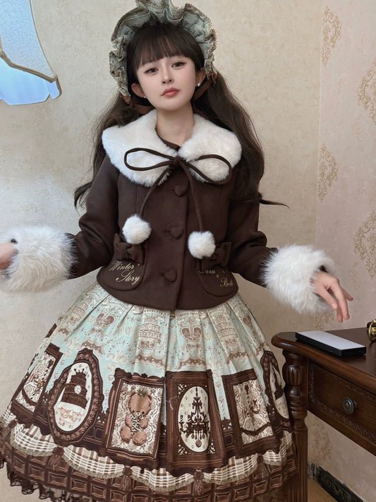 Sara Bell - Winter Story - Winter Kawaii Lolita Short Coat, Detachable Fur Collar
