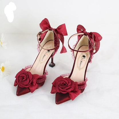Xiaogui - Elegant Lolita High-Heeled Camellia Bows Shoes