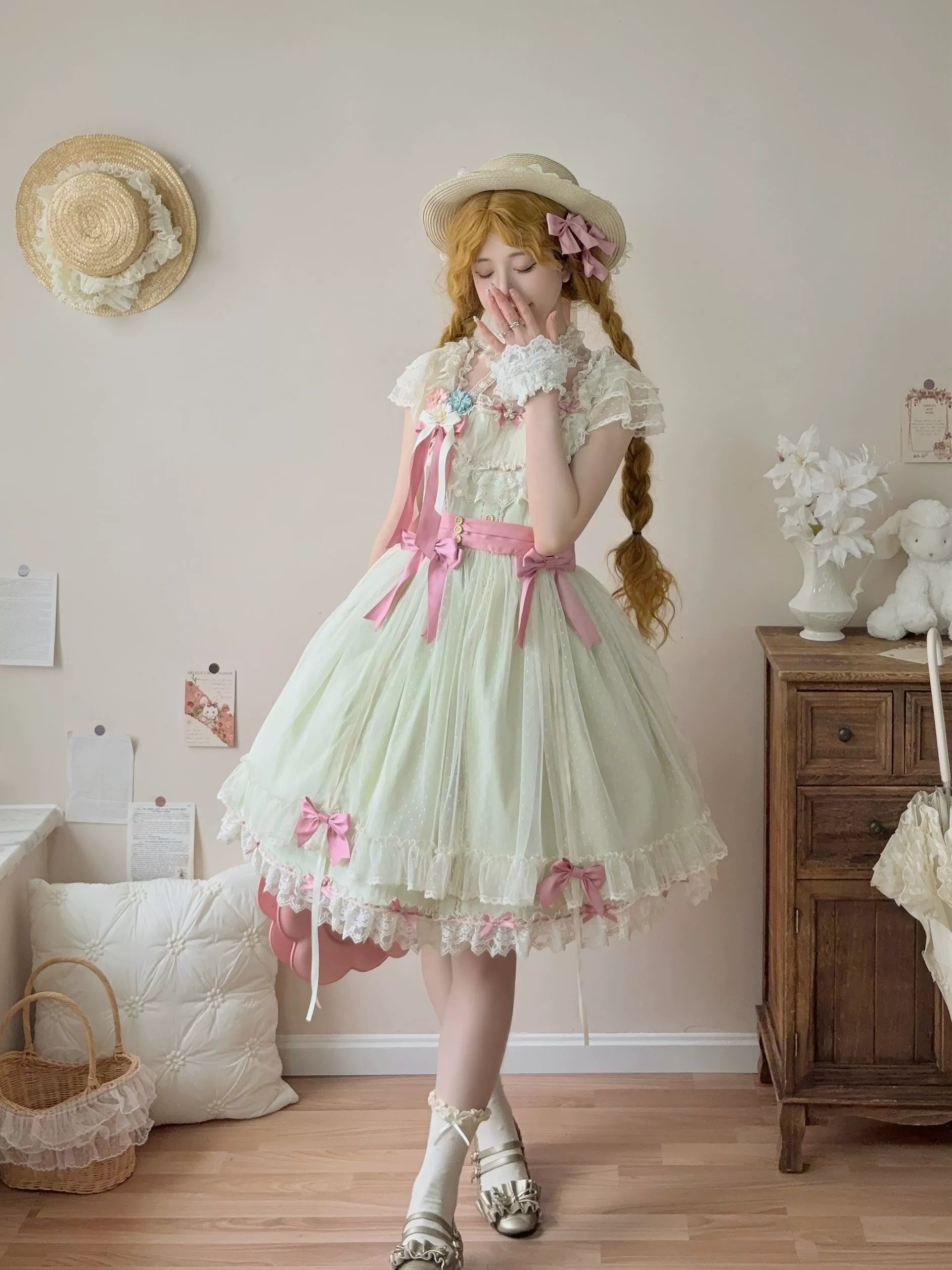 Uncle's Workshop - Fluttering Cherry Spring Strings - Cotton Sweet Lolita JSK Dress