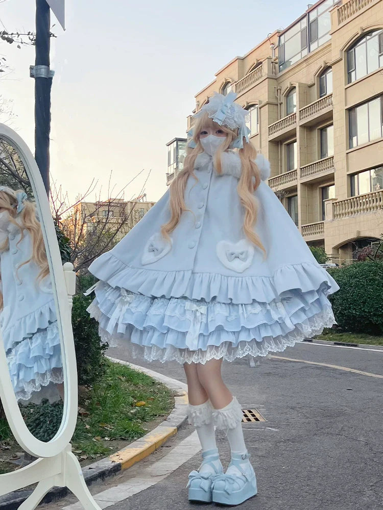 ZhiJinYuan - Winter Kawaii Lolita Cape with Bunny Ear Hood
