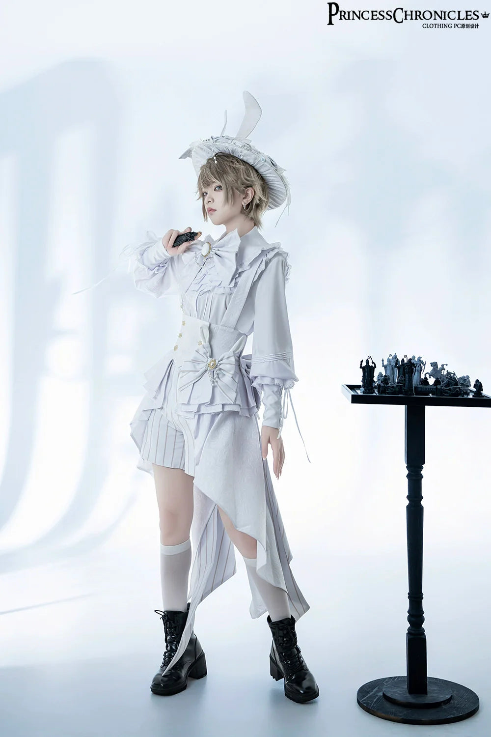 Princess Chronicles - Rabbit Theater White Moonlight - Ouji Lolita Shorts Set, Rabbit Hat