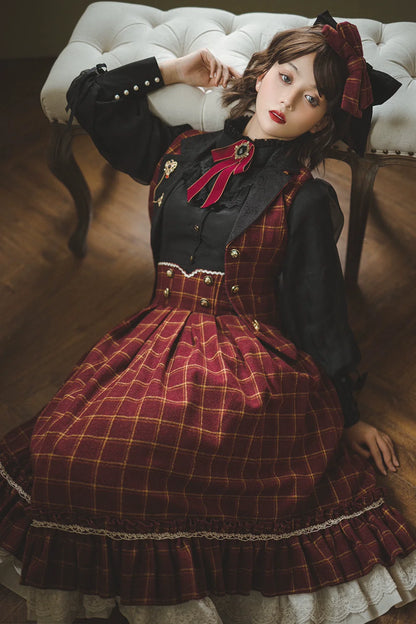 Miss Point - Rose - Elegant Lolita Fishbone Grid Skirt Customized