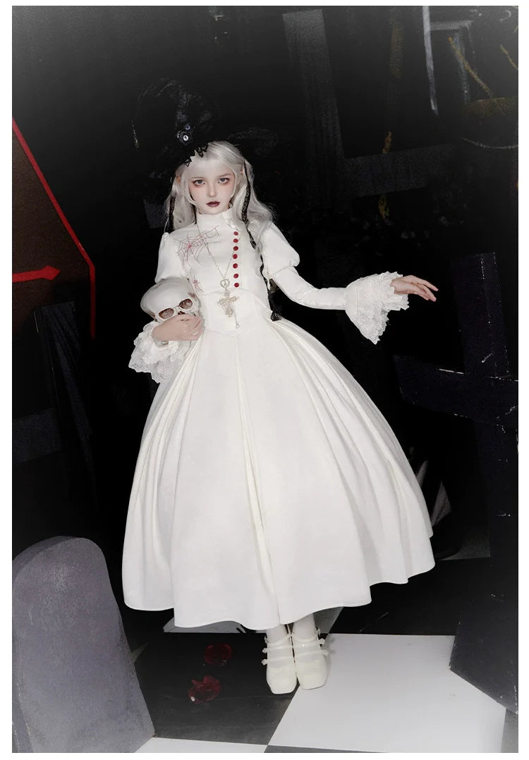 With PUJI - Enigmatic Night Poem - Halloween Gothic Lolita Fishbone Bustier Dress Embroidered Coat