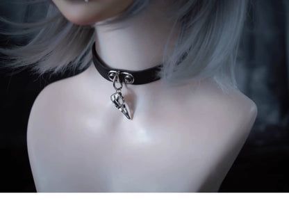 Strange Sugar - Gothic Lolita Choker Faux Leather Heart Pendant Necklace