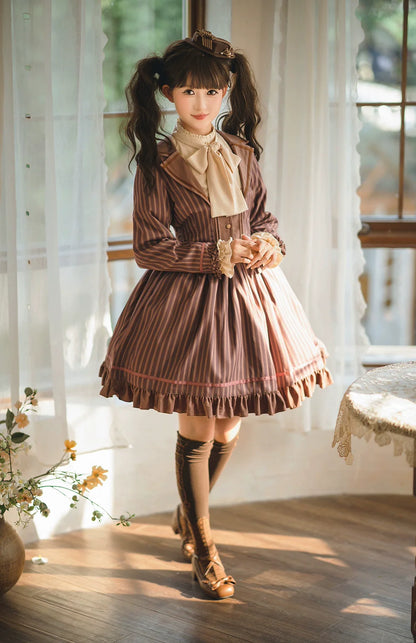 Miss Point - Classical Chocolate - Classic Lolita Skirt Elegant Striped SK