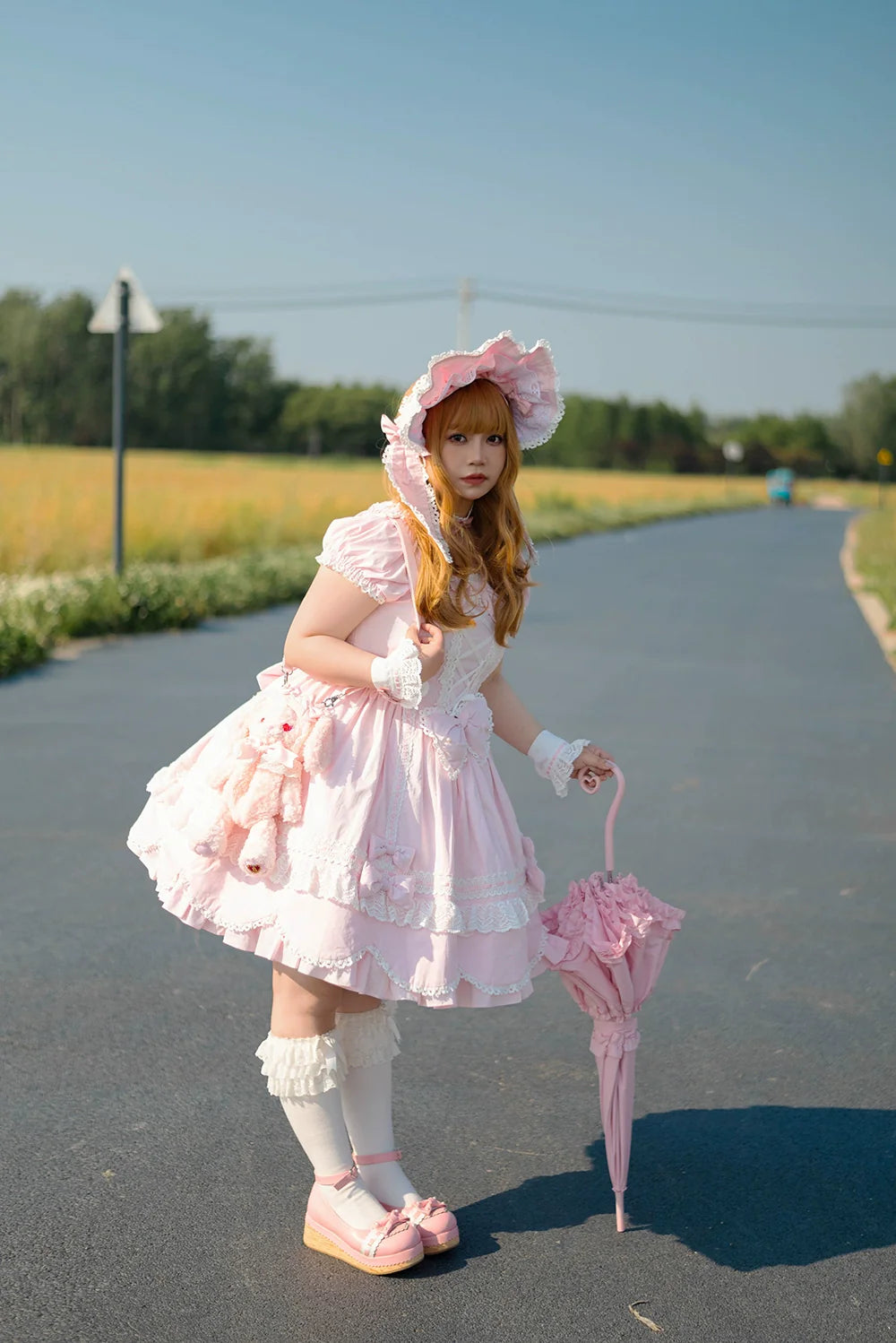 Miss Point - Vintage Petal Rabbit - Old School Lolita OP Cotton Dress With Petal-Shaped Hem