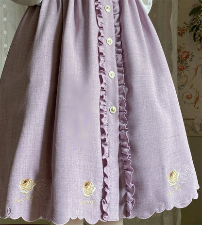 EESSILY - Window Rose - Classic Lolita OP Front Buttoned Embroidery Lolita Dress