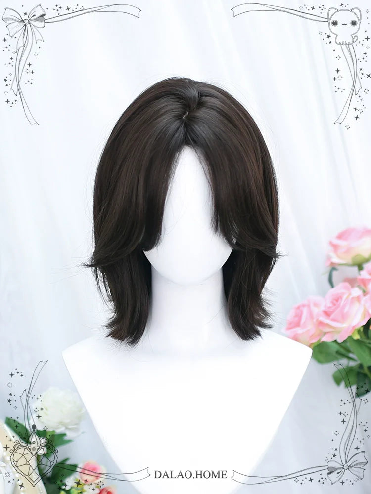 Dalao Home - Bitter Wine - Daily Lolita Short Wig Eight-character Bangs Short Black Tea